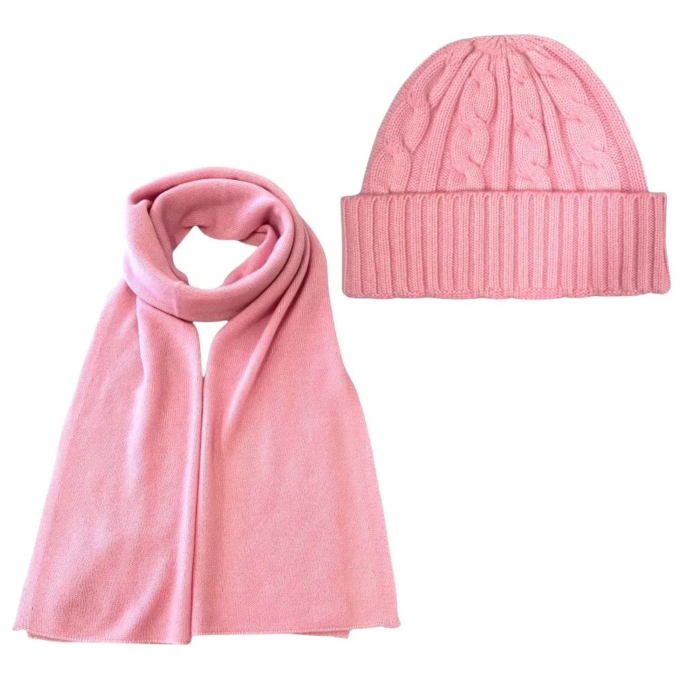 100% Cashmere Beanie and Scarf in Baby Pink