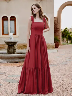 A-Line Bow Ruffle Sleeveless Chiffon Dress Burgundy