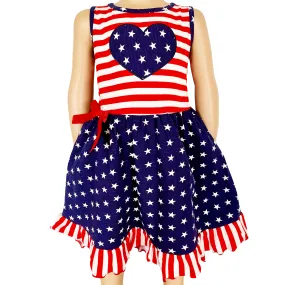 AnnLoren Girls 4th of July Stars & Striped Heart Dress Red White &