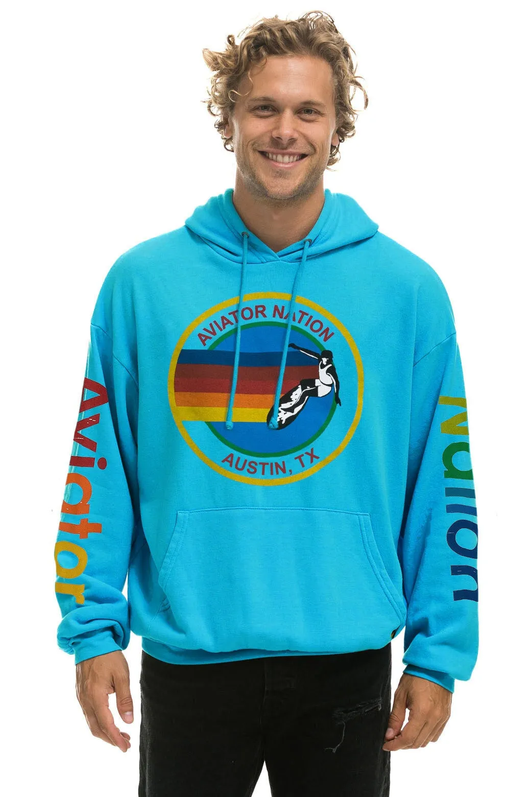 AVIATOR NATION AUSTIN RELAXED PULLOVER HOODIE - NEON BLUE