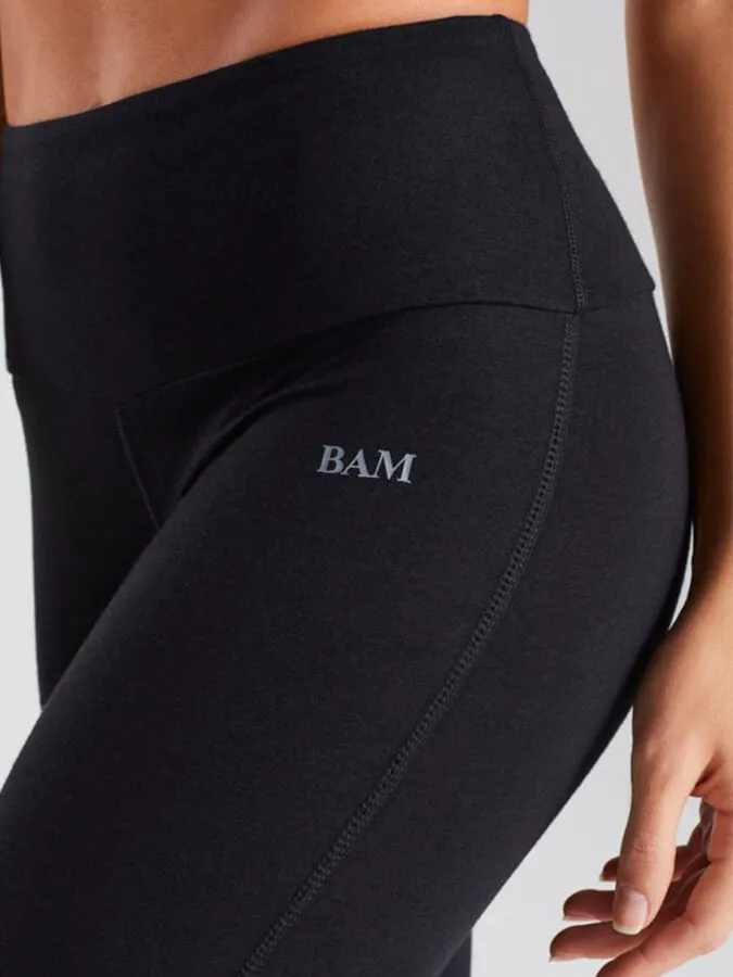 BAM Deep Waistband Bamboo Women's Yoga Leggings - Black