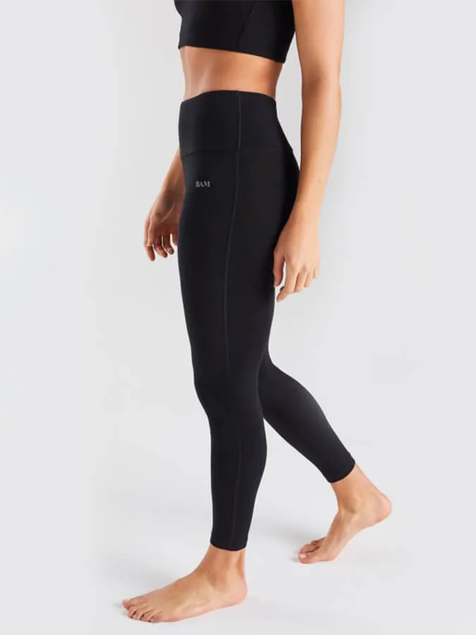 BAM Deep Waistband Bamboo Women's Yoga Leggings - Black