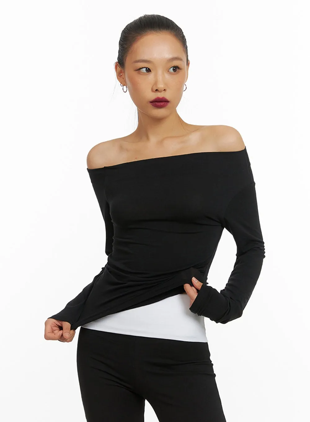 Basic One Shoulder Long Sleeve IY422