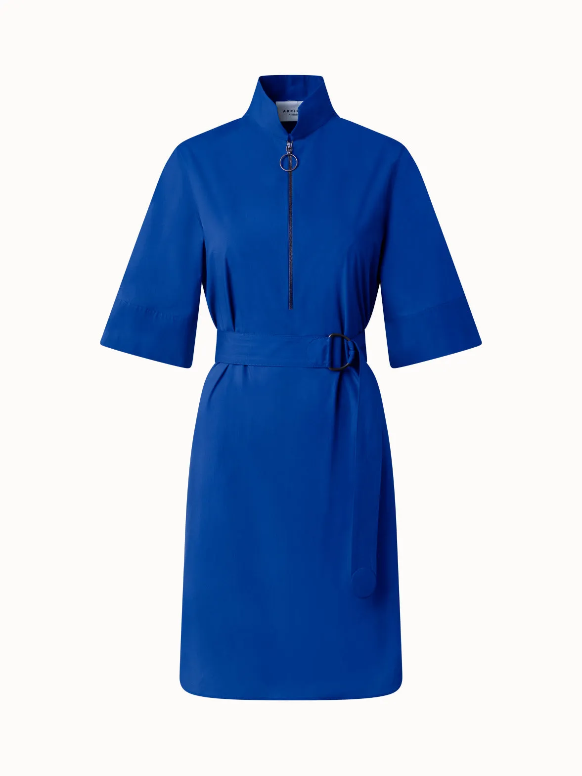 Belted Shirt Dress in Cotton Popeline