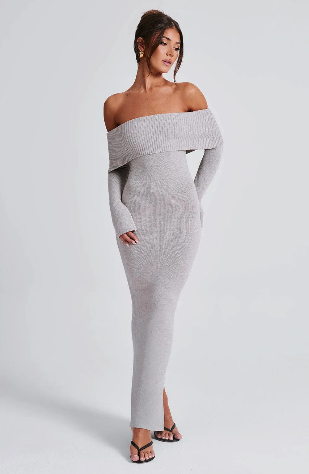 Beverley Knit Maxi Dress - Light Grey Marl