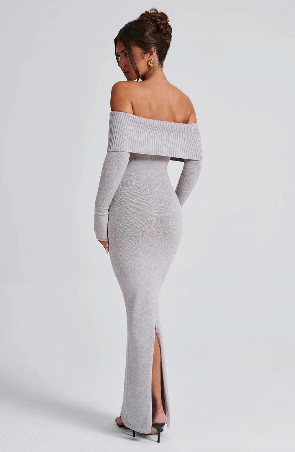 Beverley Knit Maxi Dress - Light Grey Marl