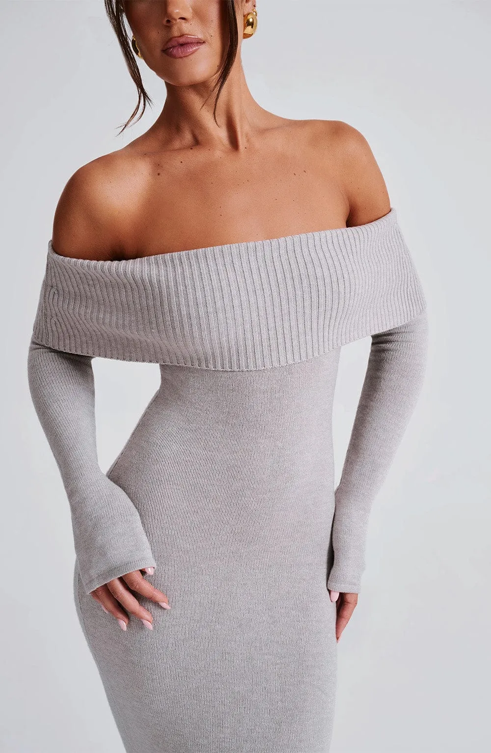 Beverley Knit Maxi Dress - Light Grey Marl