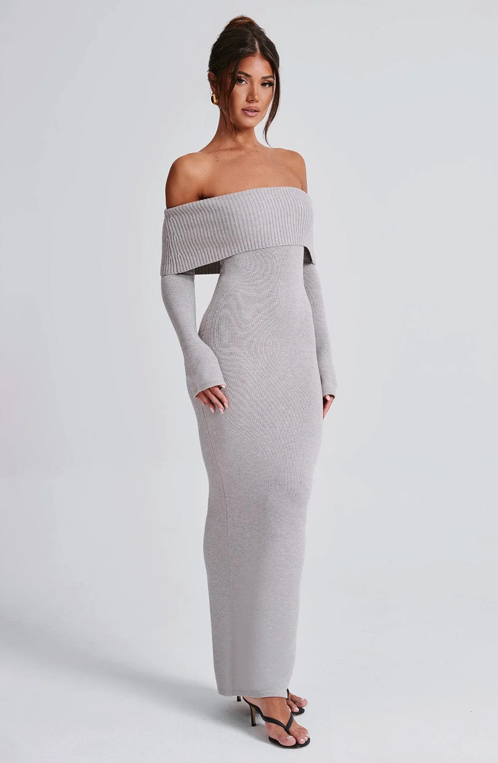 Beverley Knit Maxi Dress - Light Grey Marl