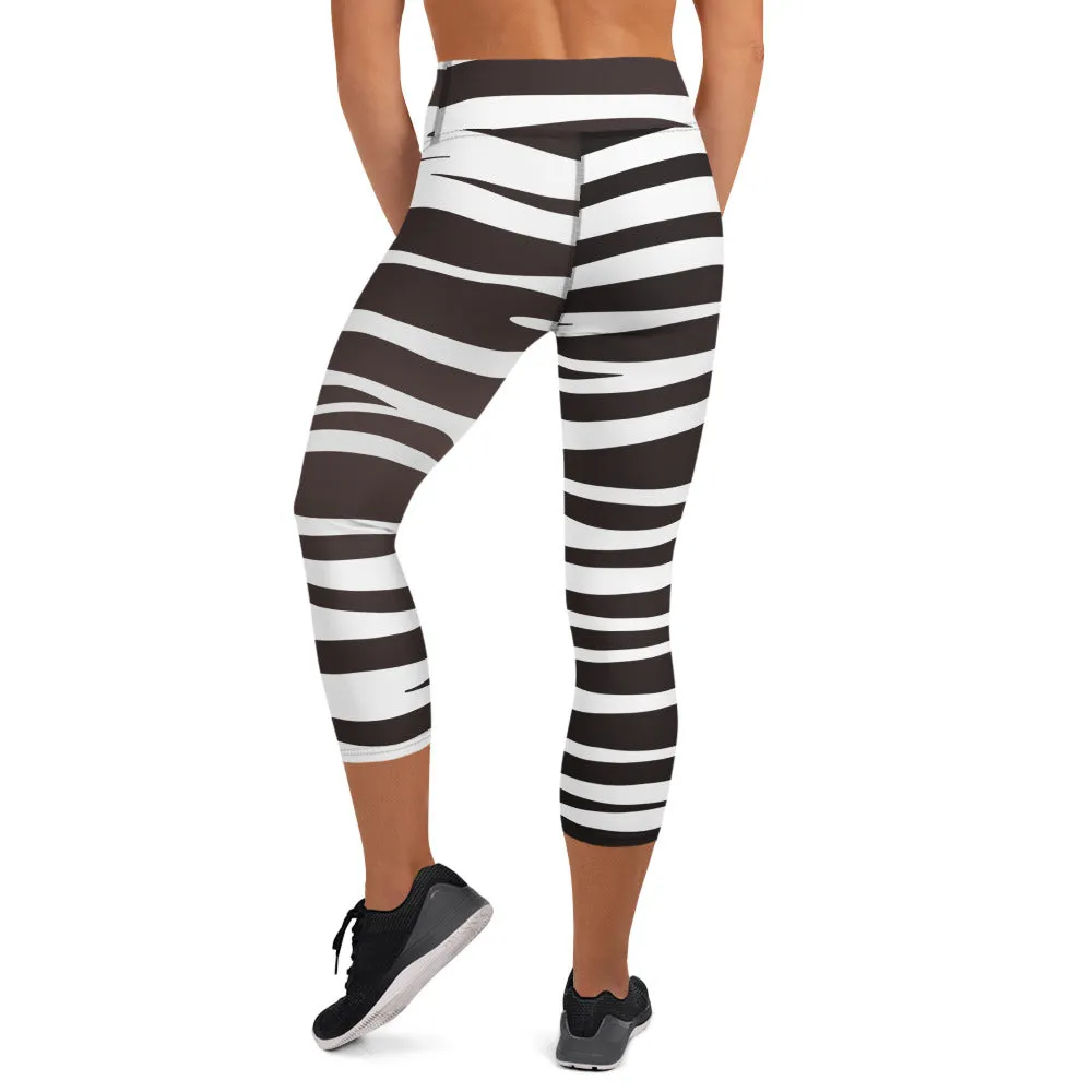 Black and White Yoga Capri Leggings Fitness Leggings, lioness-love