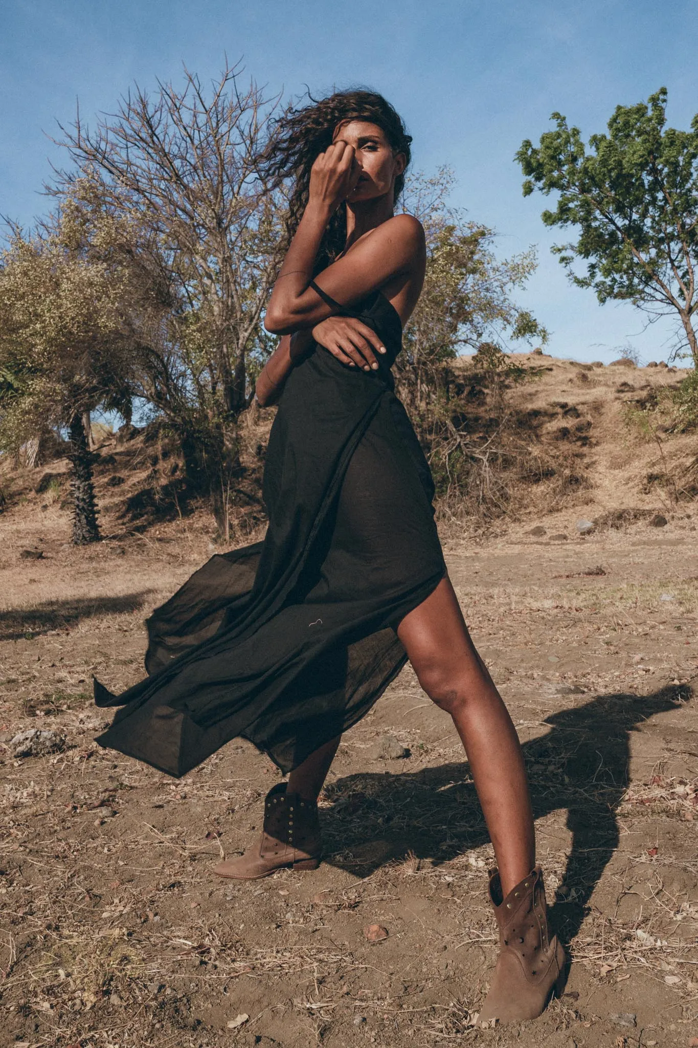 Black Boho Dress • Goddess Dress • Bohemian Tribal Dress • Long Maxi Slip Dress