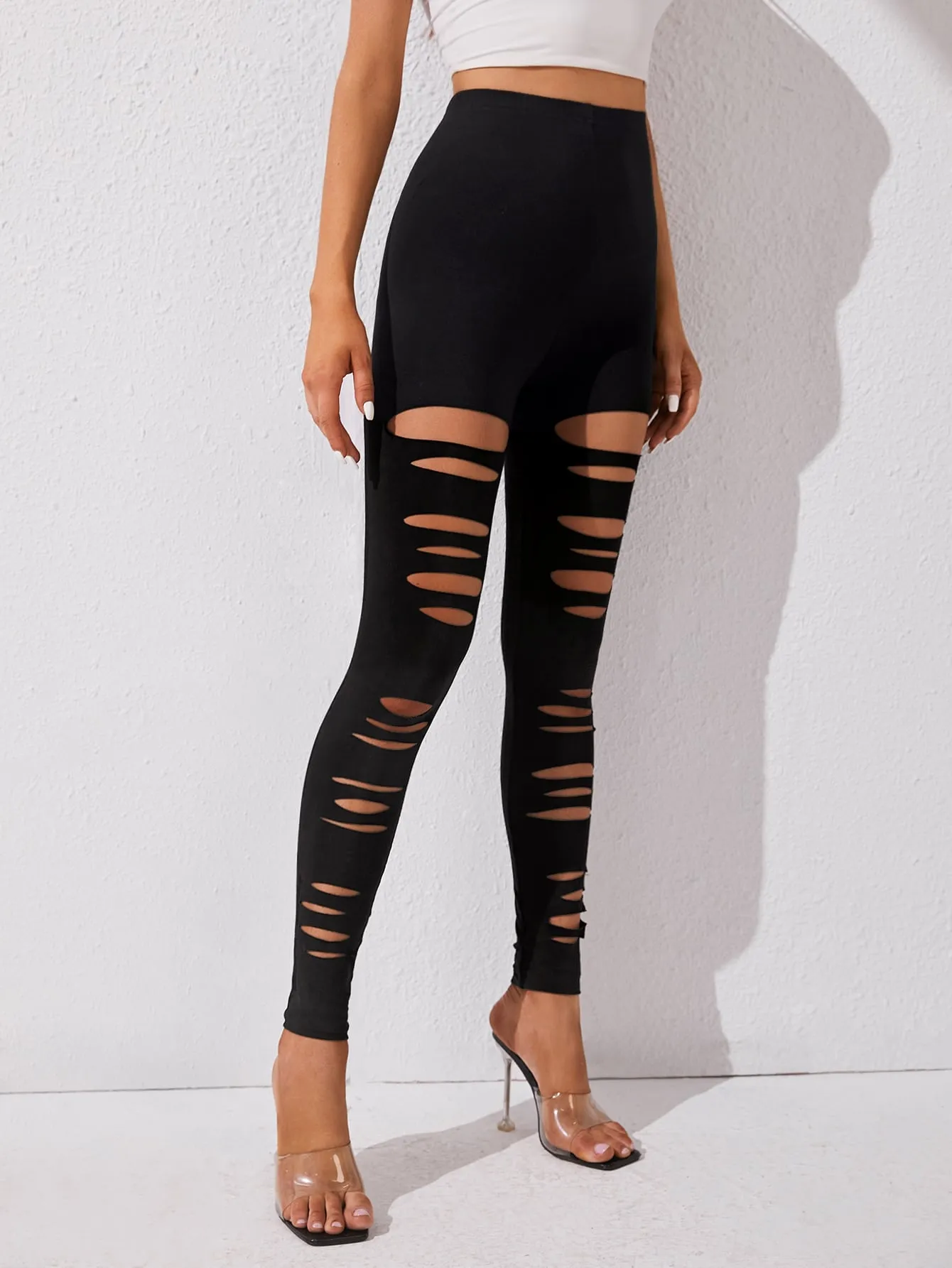 Black Cut Out Front Solid Leggings