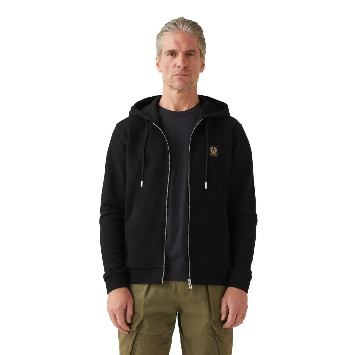 Black Jersey Cotton Full Zip Hoodie