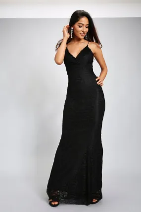 Black Lace Fishtail Maxi Dress