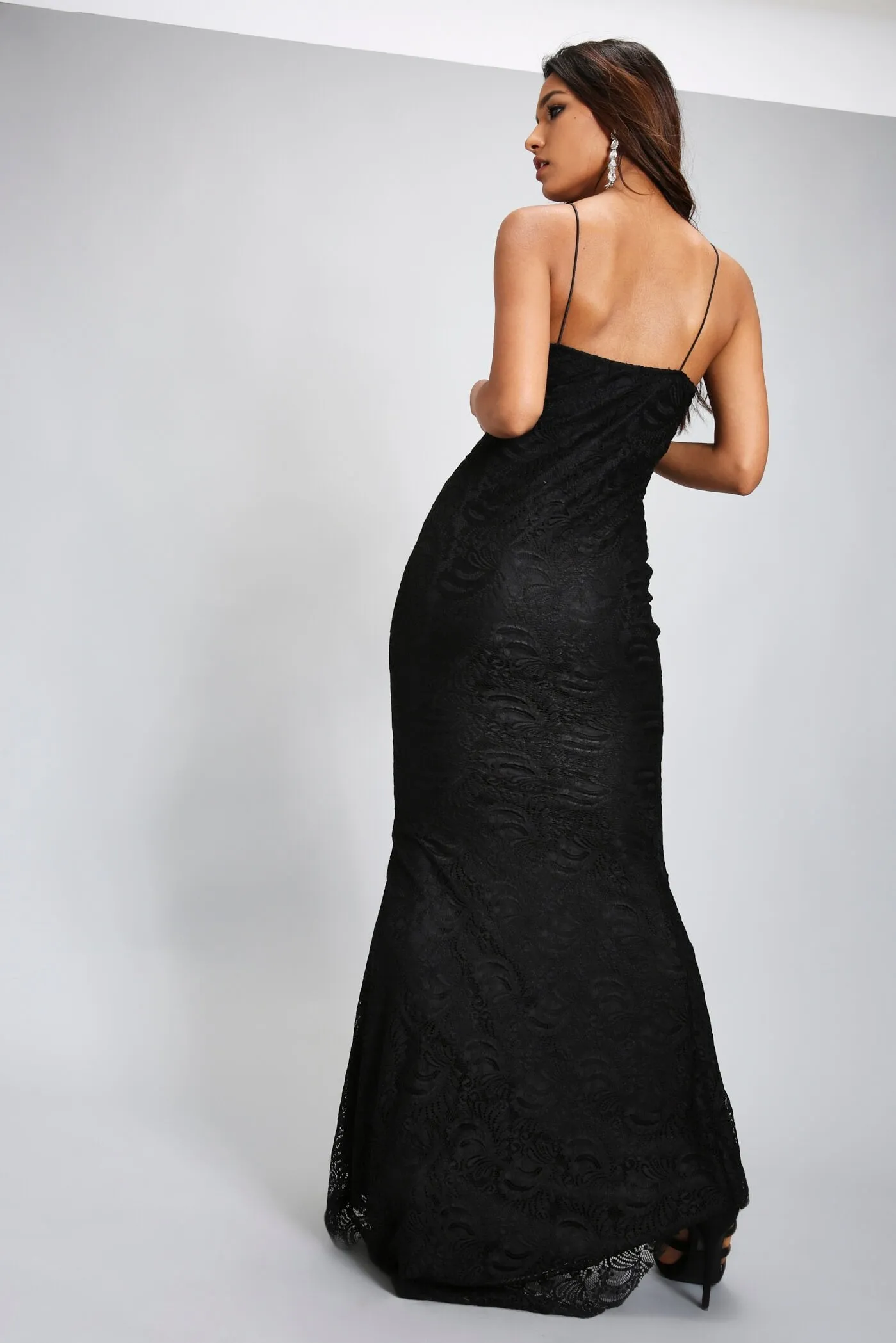 Black Lace Fishtail Maxi Dress