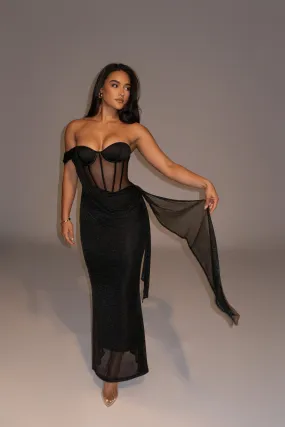 Black Metallic Corset Maxi Dress