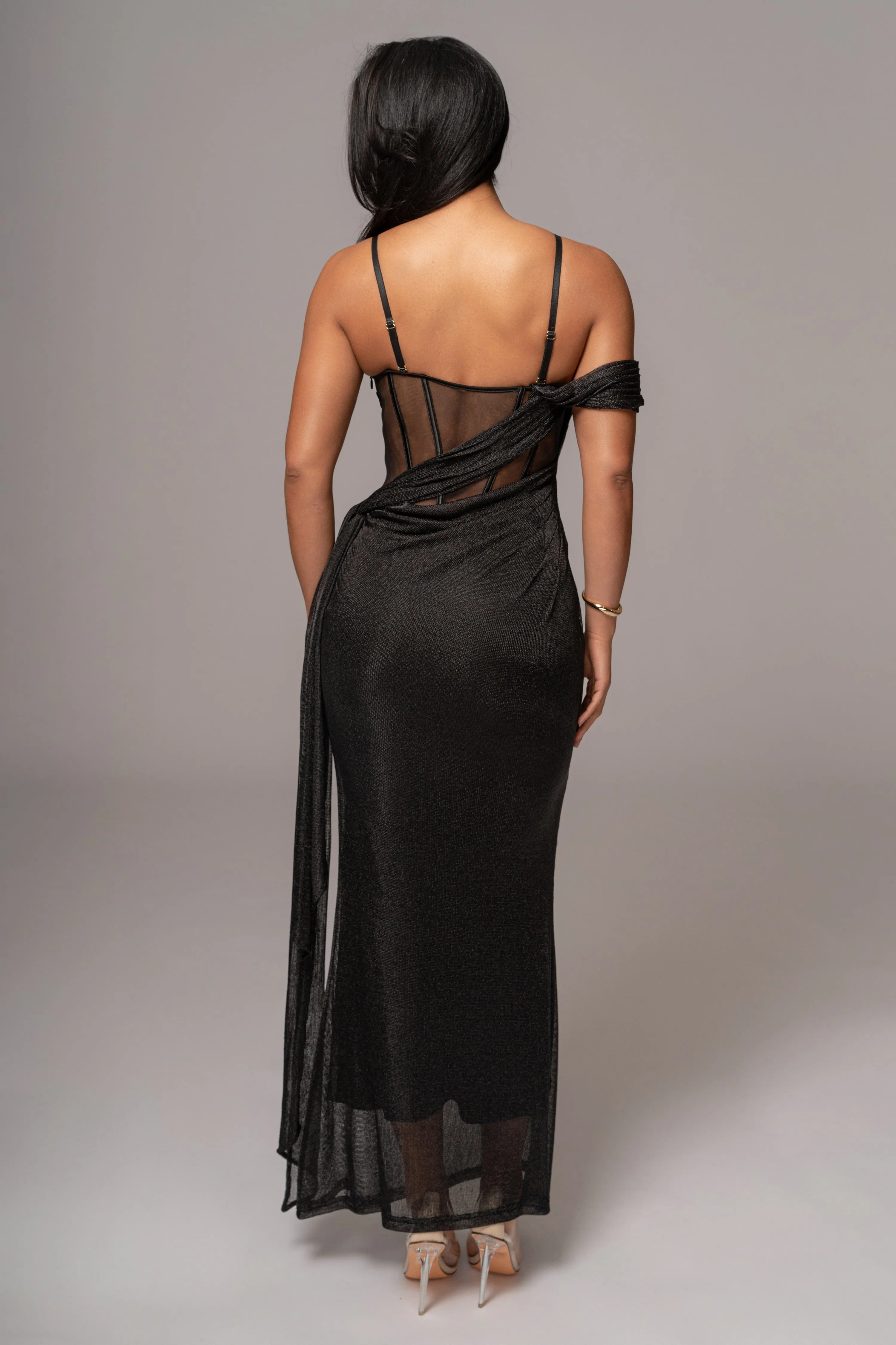 Black Metallic Corset Maxi Dress