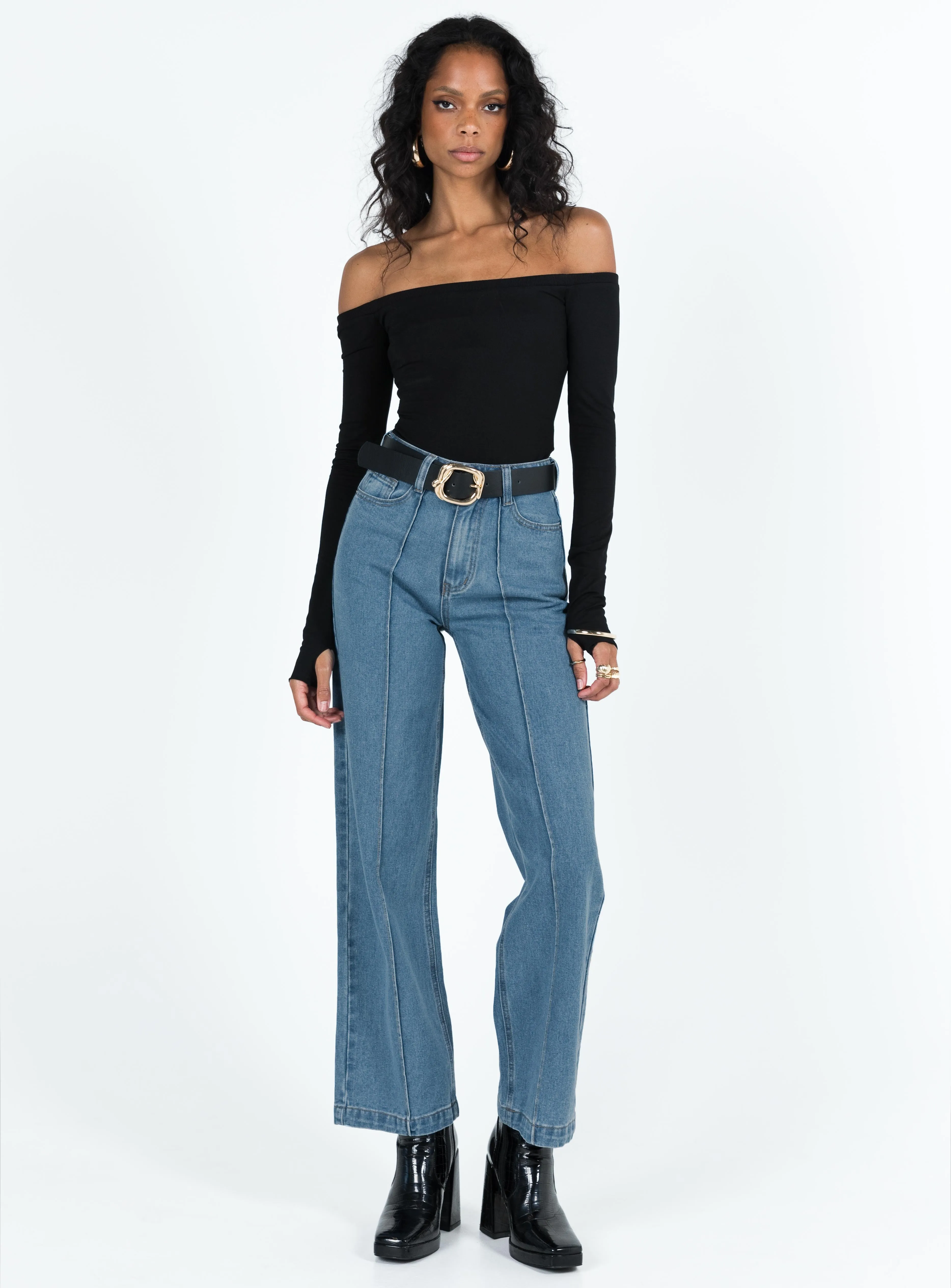 Booran Wide Leg Mid Wash Denim Jean