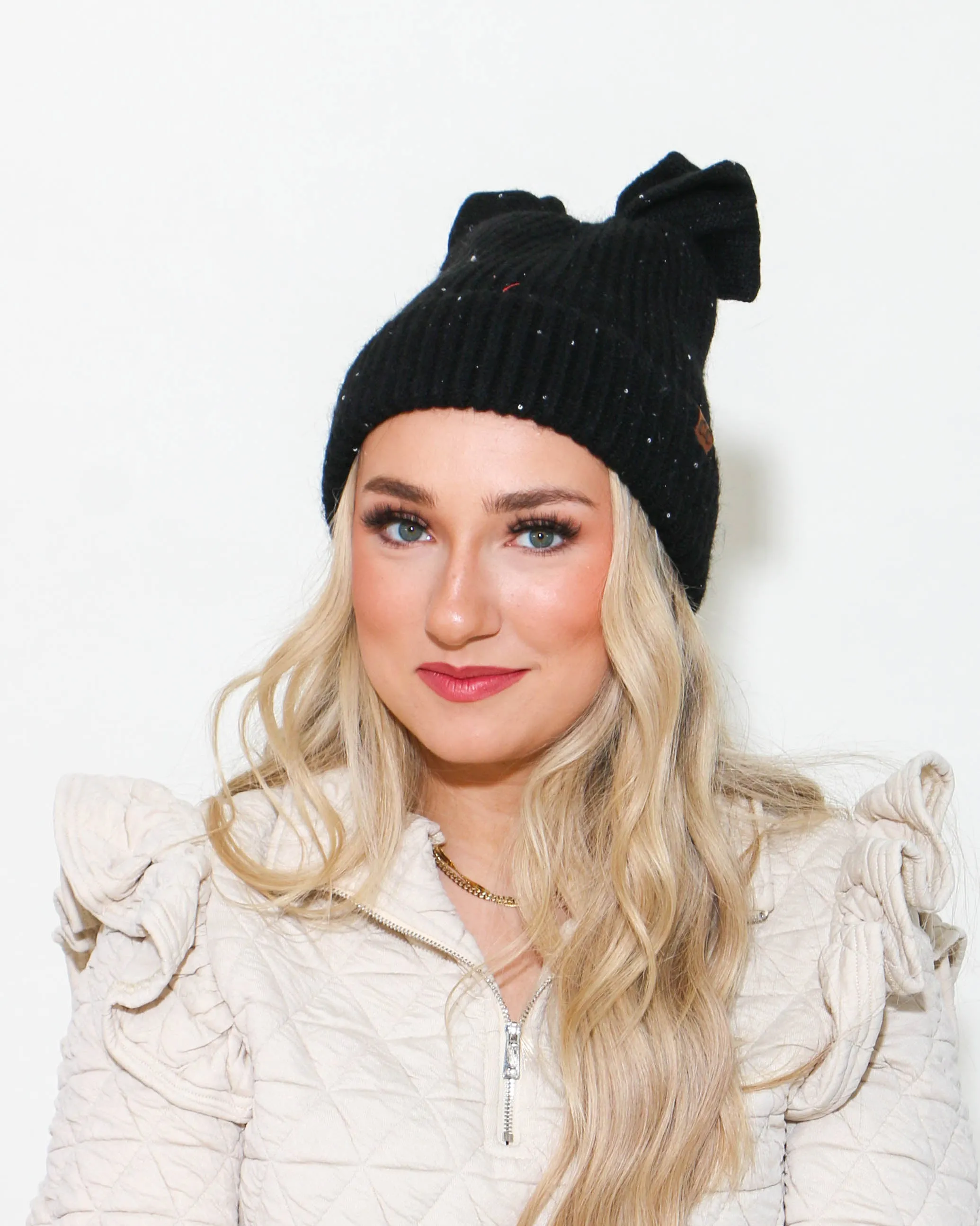 CC Bun Hole Bow Beanie