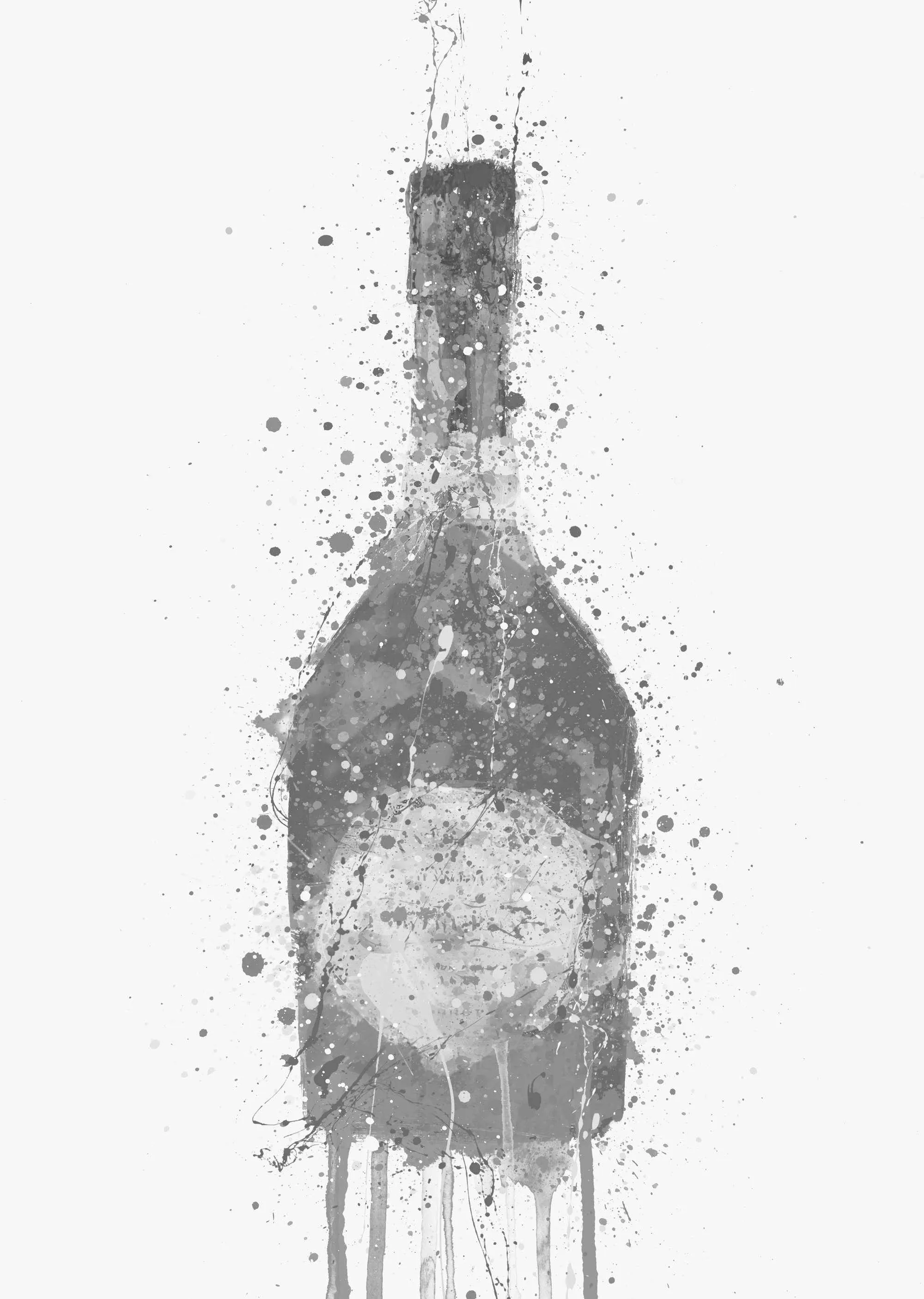 Champagne Bottle Wall Art Print 'Rosy' (Grey Edition)