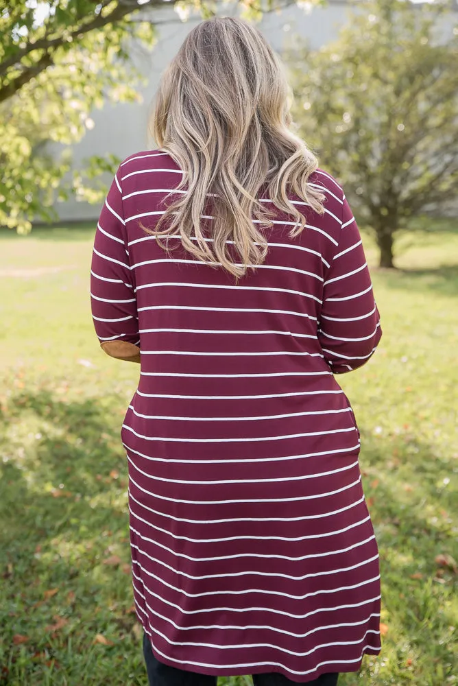 Change Your Stripes Cardigan in Wine