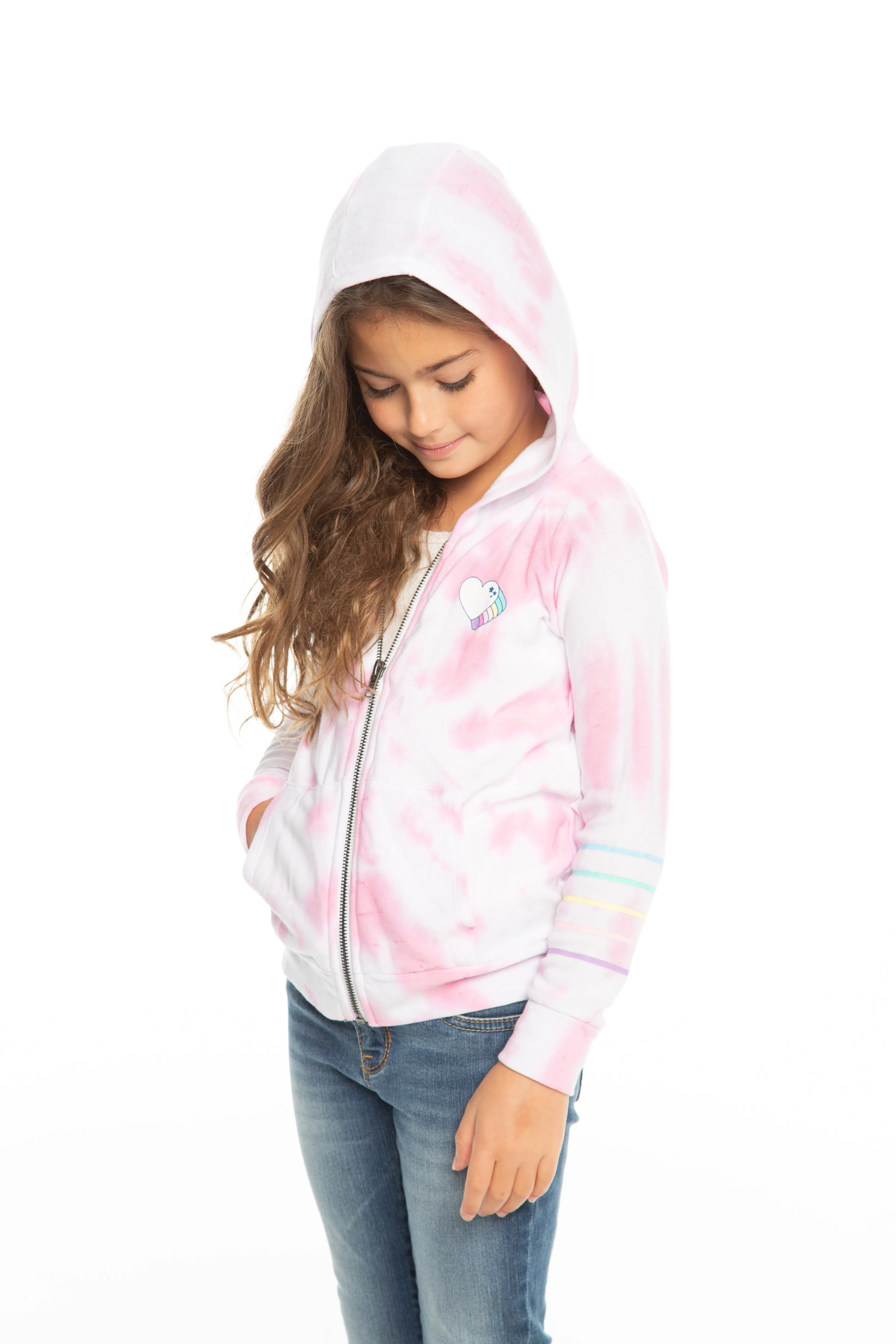 Chaser Tie Dye Heart Cozy Knit L/S Zip Up Hoodie