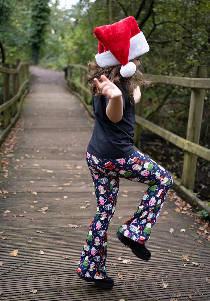 Children's Christmas Mugs Print Flare Leggings