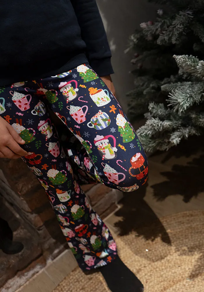 Children's Christmas Mugs Print Flare Leggings