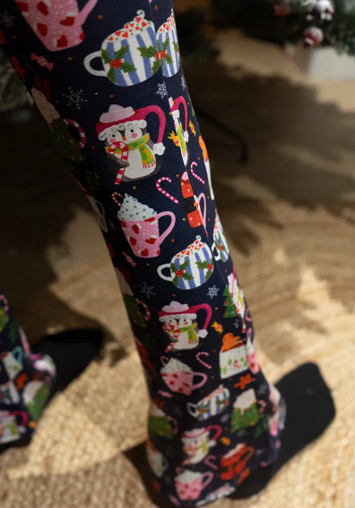 Children's Christmas Mugs Print Flare Leggings