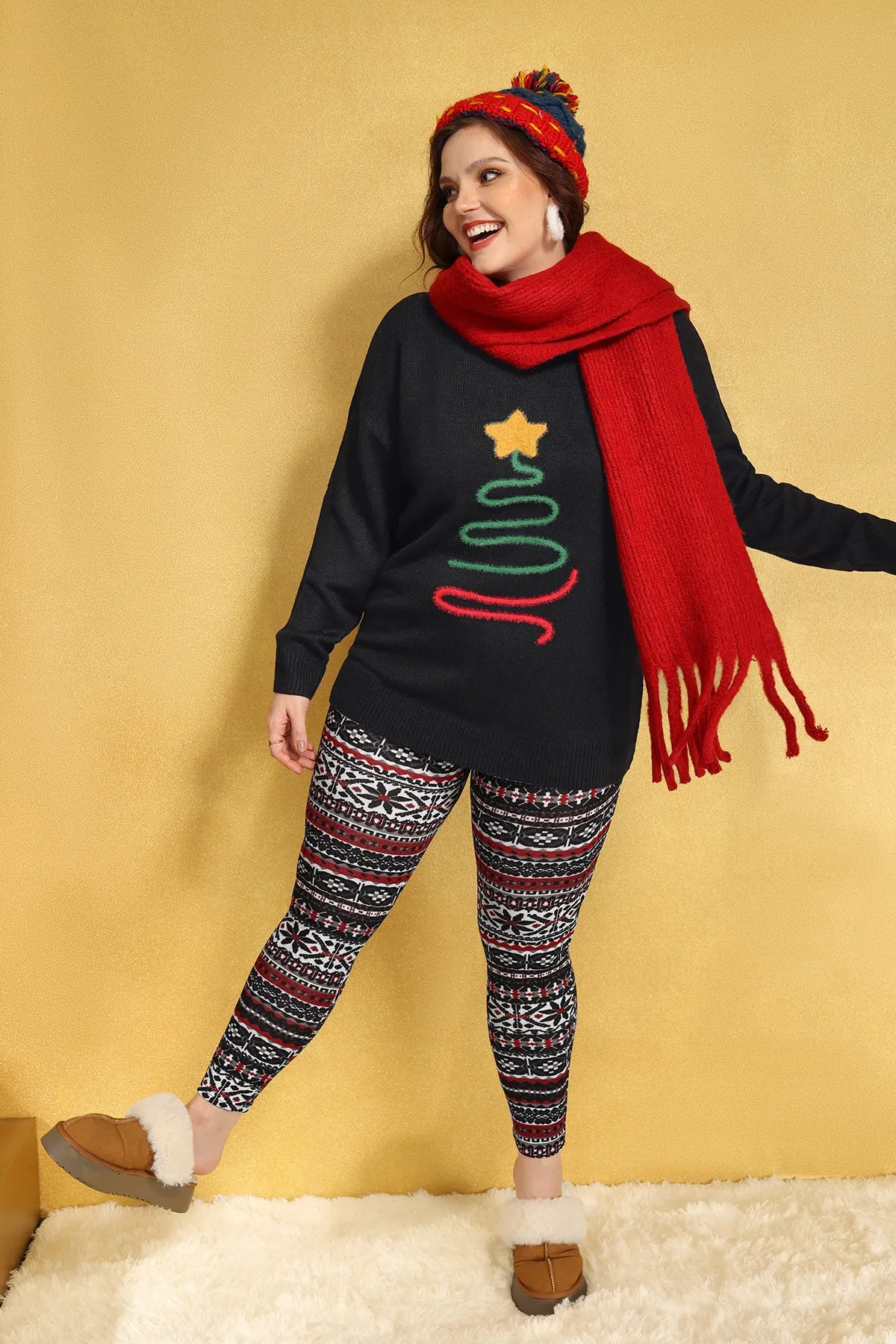 Christmas Boho Print Rise Waist Skinny Legging