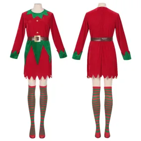 Christmas Elf Costume Adult Elf Cosplay Dress Stocking Christmas Family Party Suit