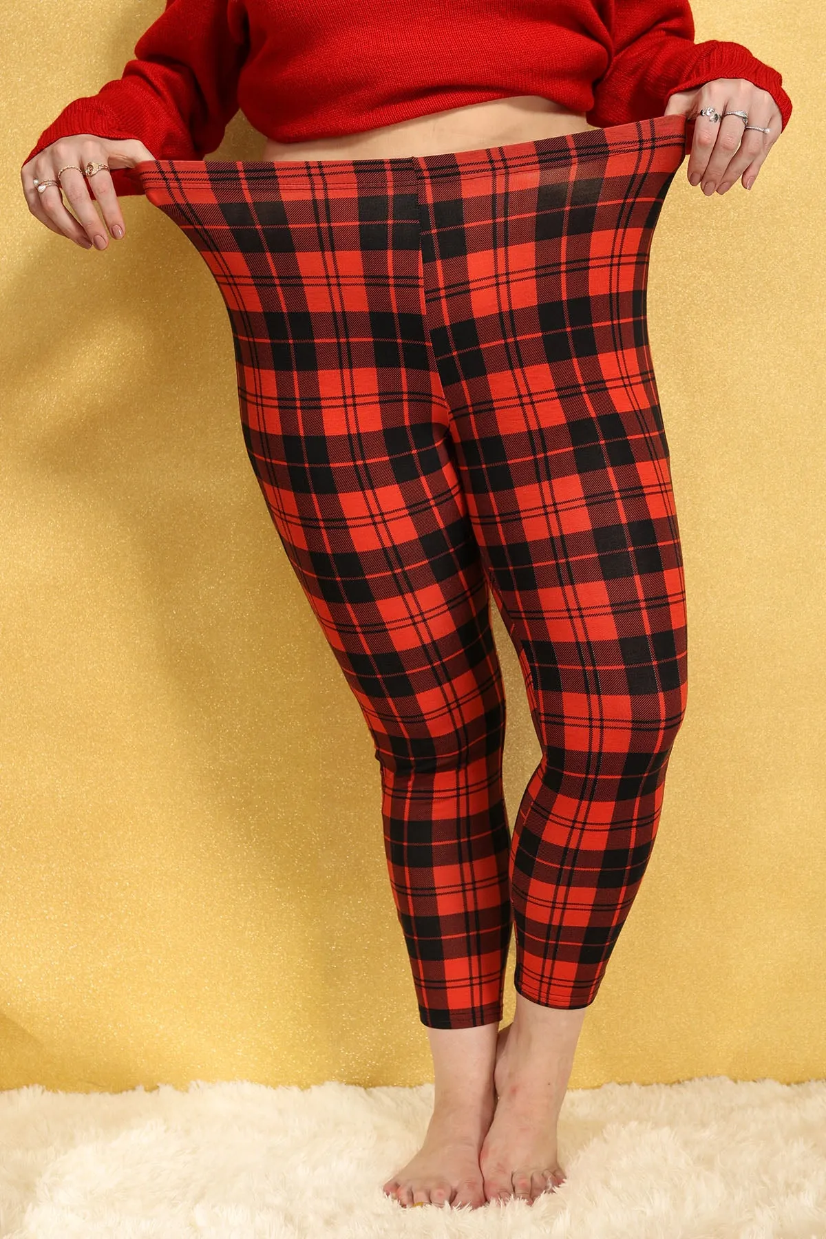 Christmas Plaid Rise Waist Skinny Legging