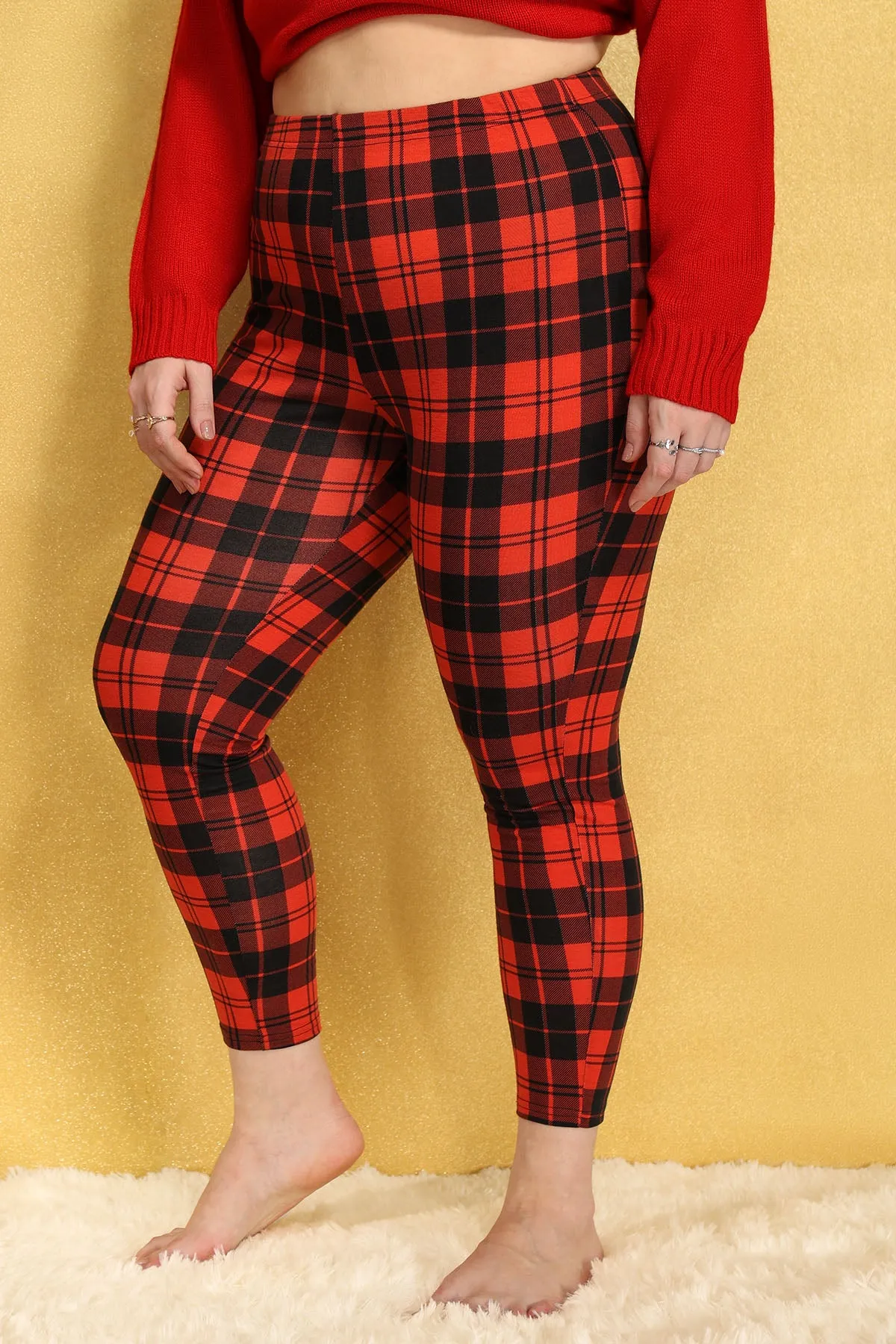 Christmas Plaid Rise Waist Skinny Legging