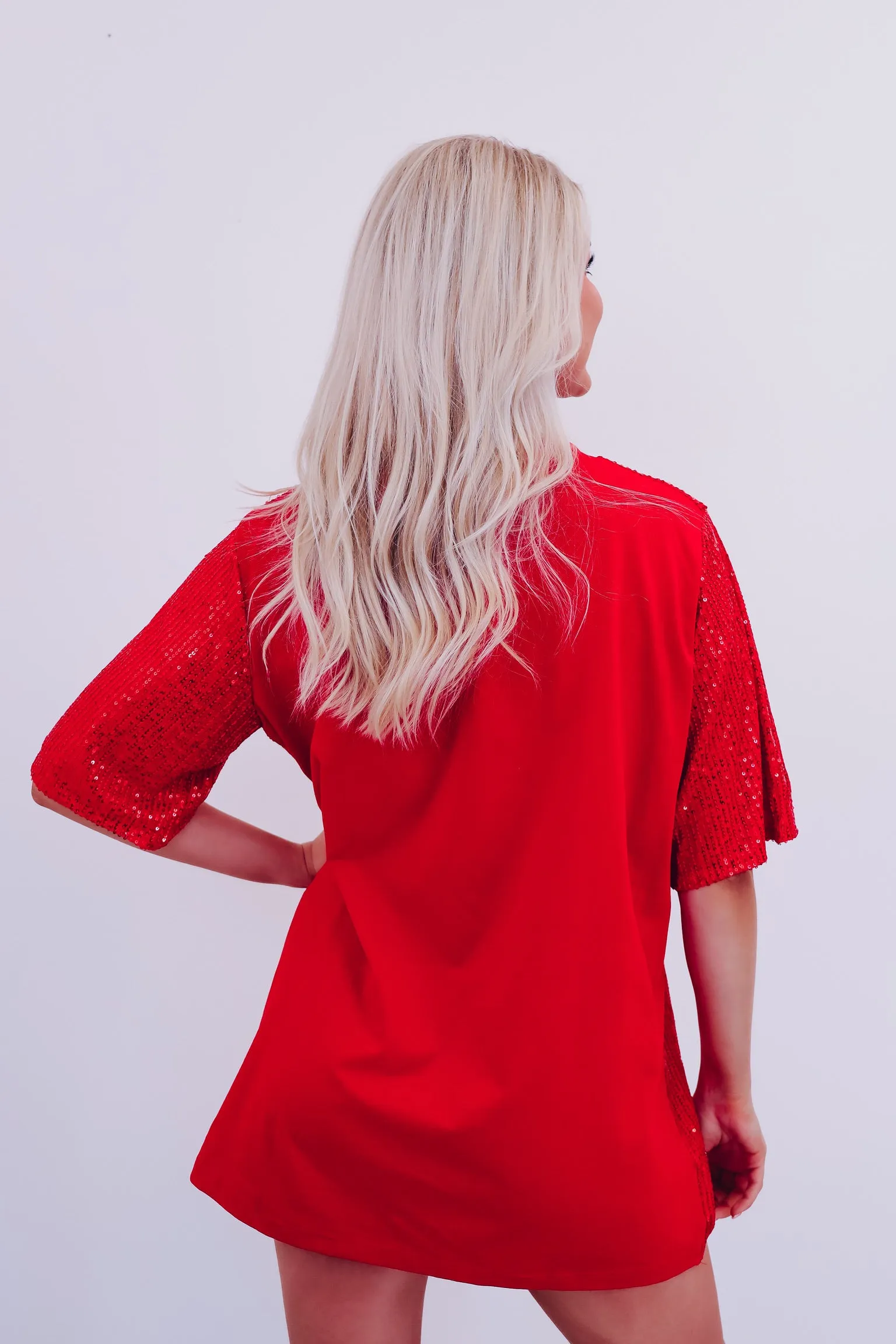 Christmas Tree Sequin Mini T-Shirt Dress - Red