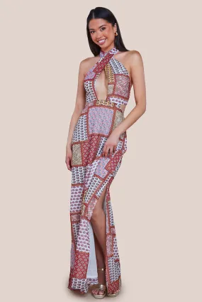 City Goddess Halter Neck Printed Maxi Dress