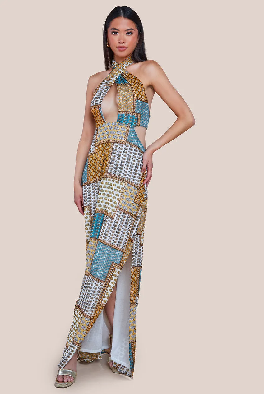 City Goddess Halter Neck Printed Maxi Dress