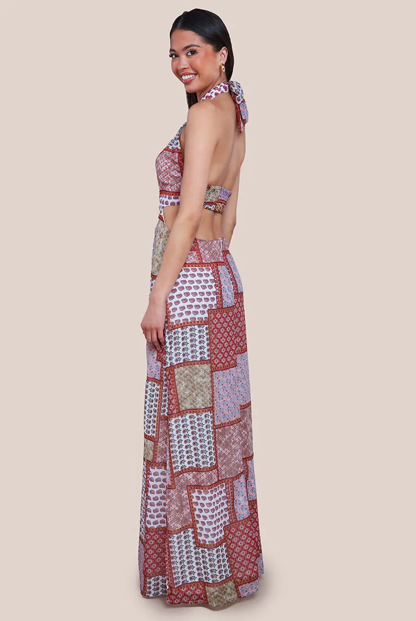 City Goddess Halter Neck Printed Maxi Dress