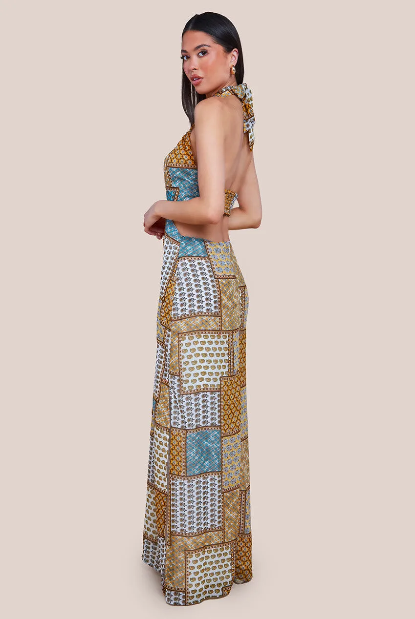 City Goddess Halter Neck Printed Maxi Dress