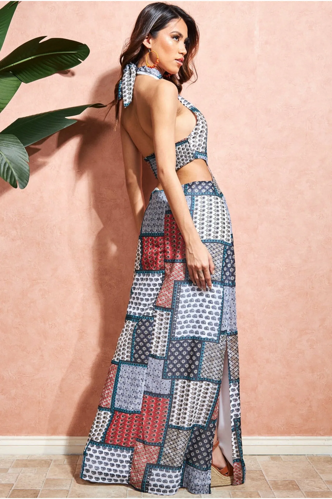 City Goddess Halter Neck Printed Maxi Dress