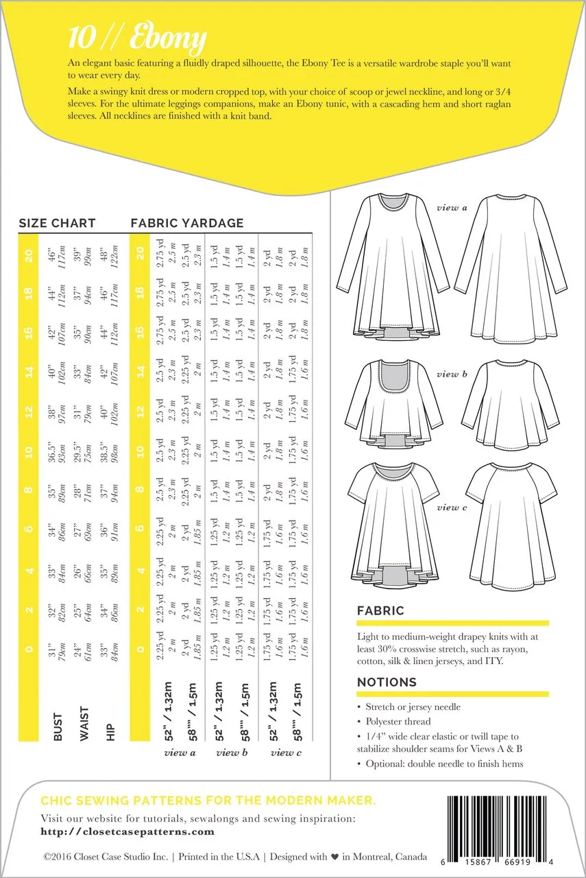 Closet Core - Ebony Knit Dress and T- Shirt Sewing Pattern