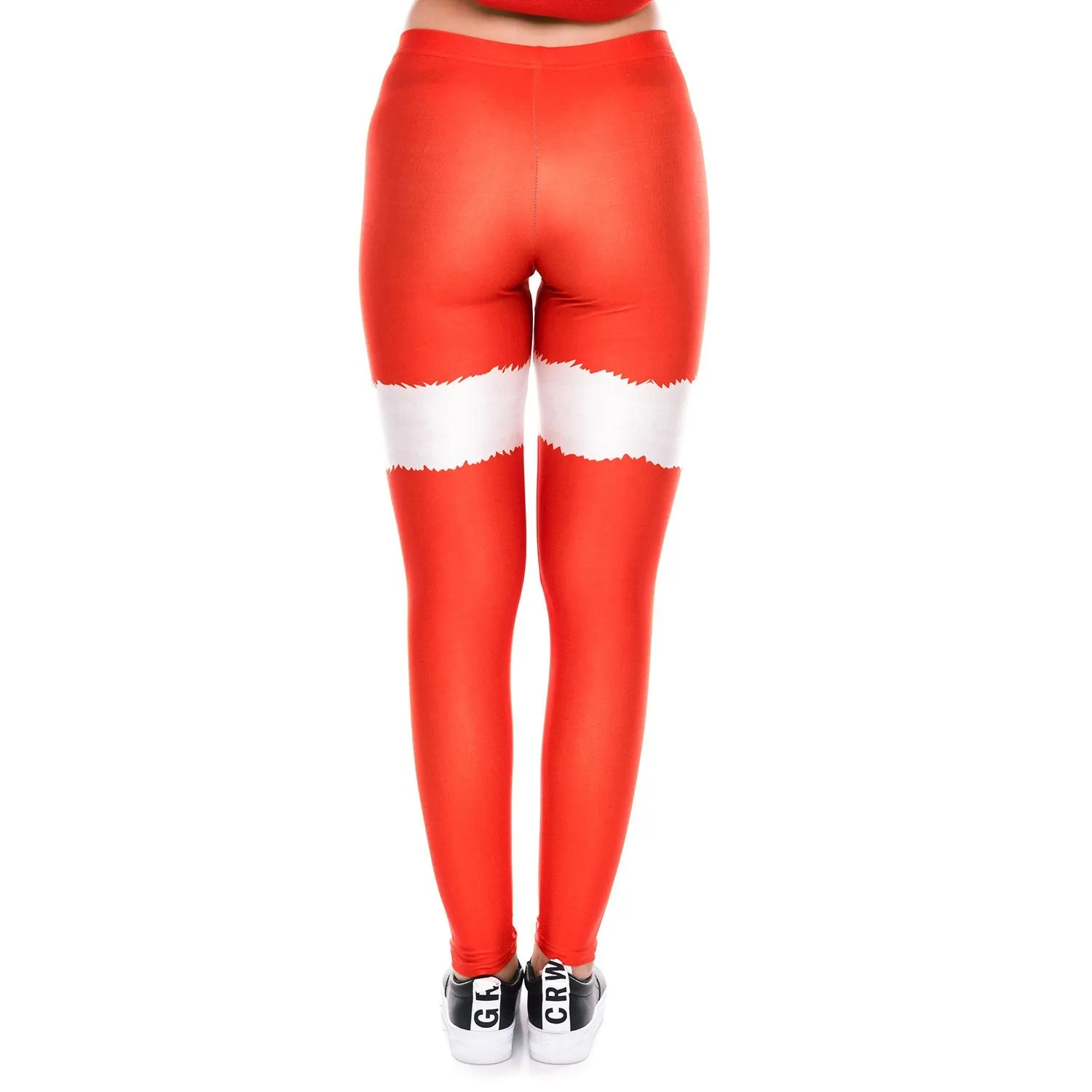 Color Block Middle Waist Women Red Christmas Skinny Leggings