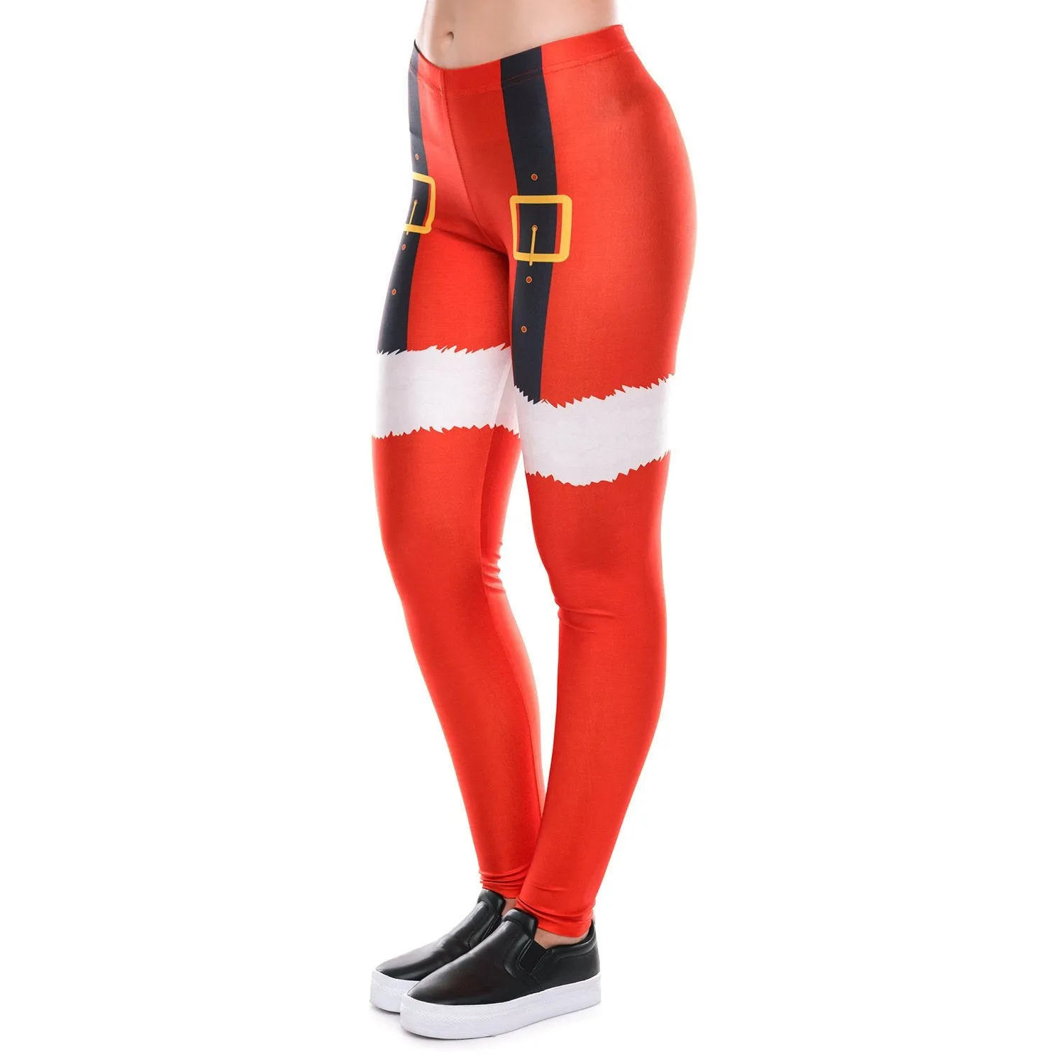 Color Block Middle Waist Women Red Christmas Skinny Leggings