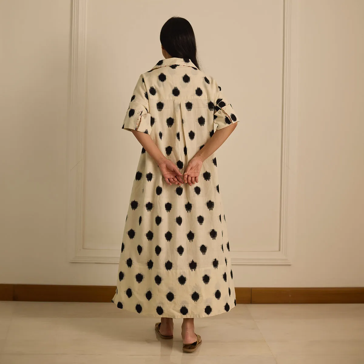 Cotton Shirt Dress for Women | Off-White | Ikat Print