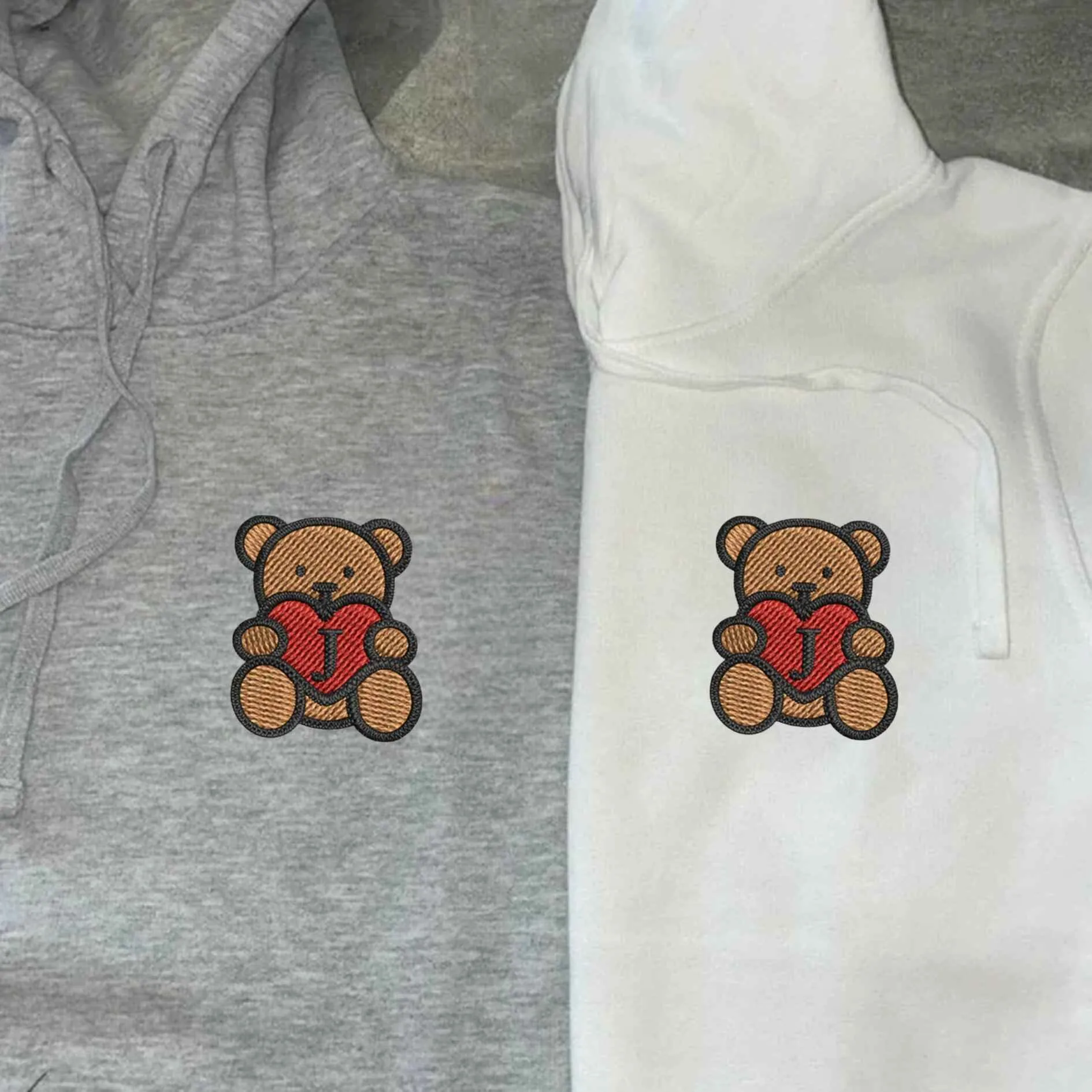 Cute Bear Couple Matching Hoodies - Custom Embroidered Sweatshirts For Couples