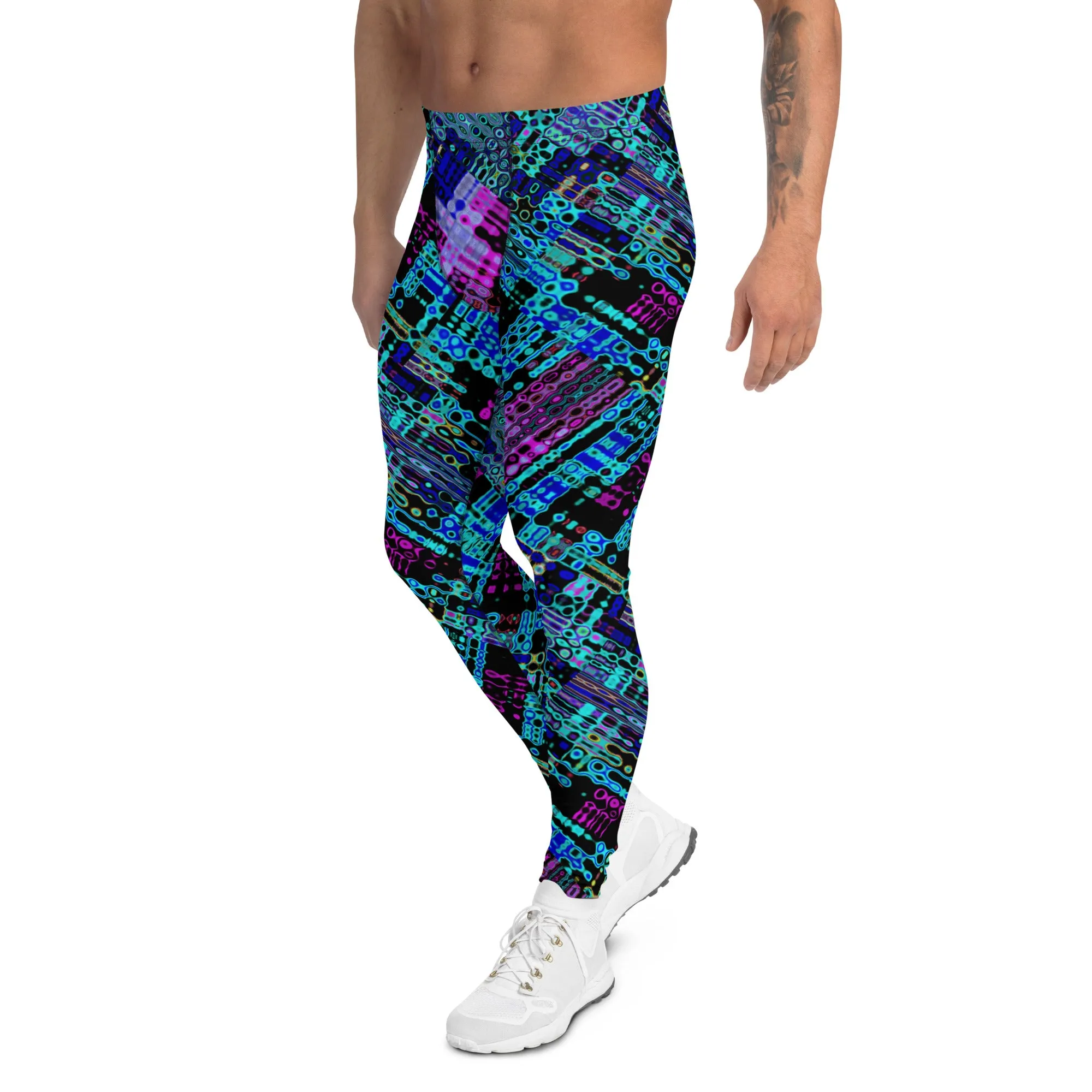 Cyber Matrix Men’s Leggings – Futuristic Patterned Pants with Digital Vibes