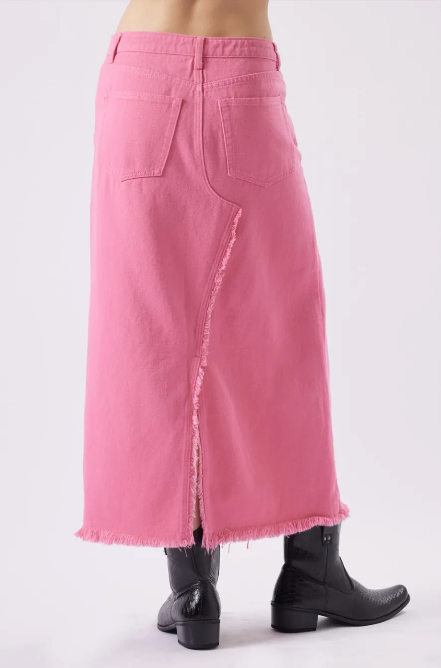 Darsie Denim Midi Slit Skirt Pink