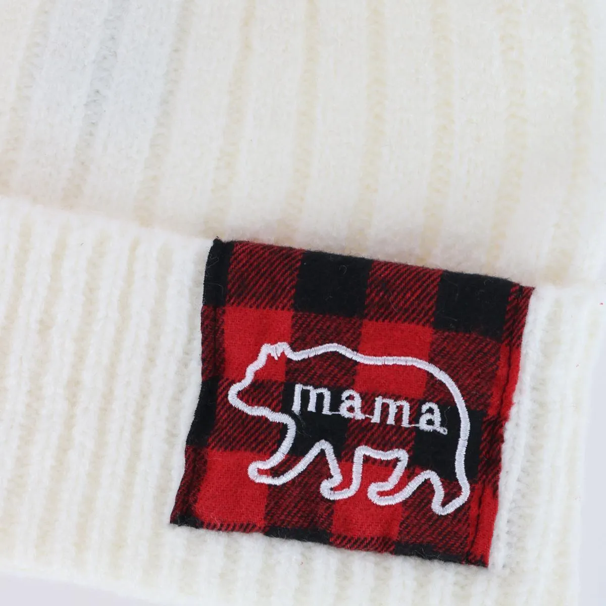 David & Young Women's Mama Bear Beanie Hat with Plaid Patch and Pom