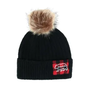 David & Young Women's Mama Bear Beanie Hat with Plaid Patch and Pom