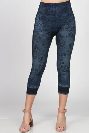 Denim Floral Cropped Leggings