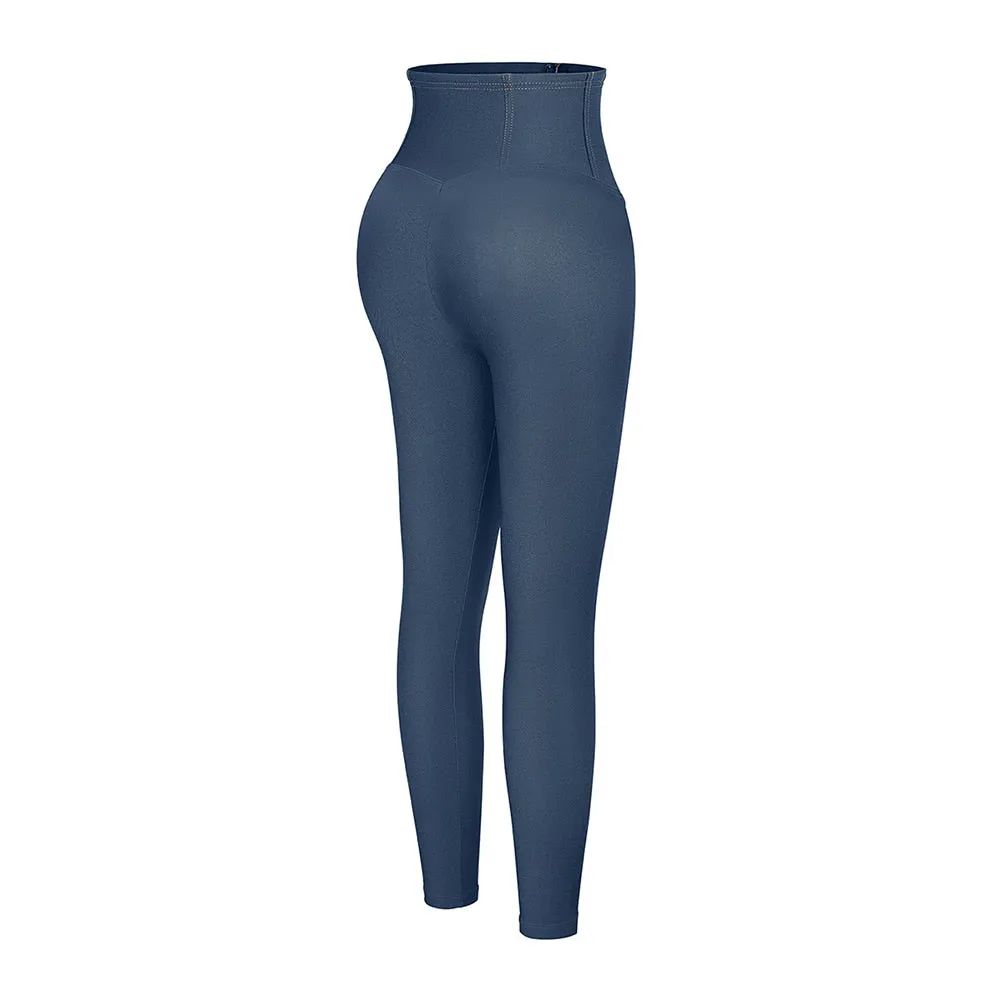 Denim-Look Shaping Leggings With Zipper