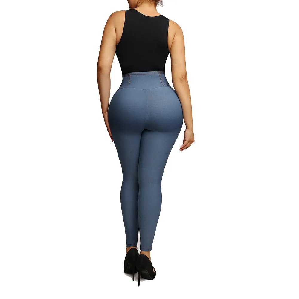 Denim-Look Shaping Leggings With Zipper